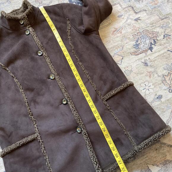 Vintage LL Bean Shearling Jacket Womens Large Brown Sherpa Lined Suede Coat - Picture 9 of 9